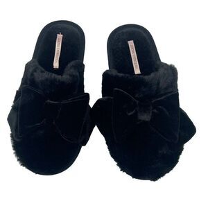 VICTORIAS SECRET PLUSH BOW SLIPPERS BLACK Small
